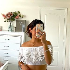 Off the shoulder white crop top with embroidery